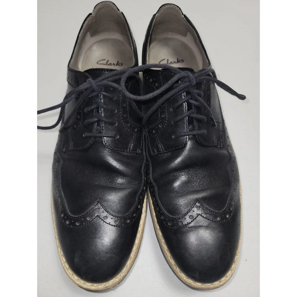Clarks‎ Oxford Wingtip England Leather Dress Shoes Business Men's Size 9 Black